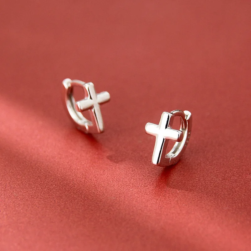 REETI-pendientes de plata de ley 925 con Cruz para mujer, aretes pequeños contraídos, con personalidad, a la moda