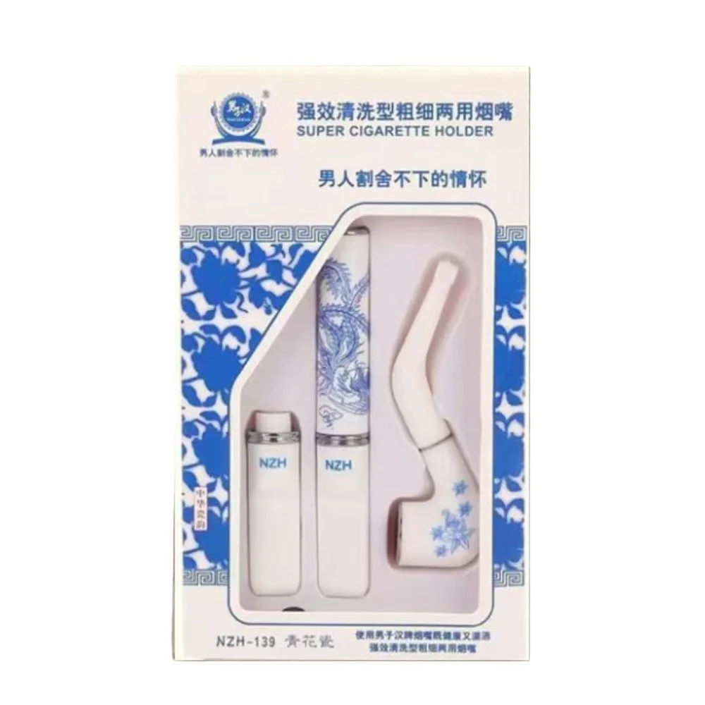 Men's Thickness 2-Use Cigarette Mouthset, Circular Cleaning Type 139 Type Blue and White Pipe Cigarette Mouthset, Men's Gift