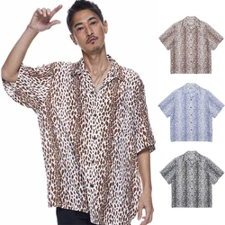 Leopard impressão t-shirt para homens e mulheres, de alta qualidade, casual, solto, gola aberta, novo