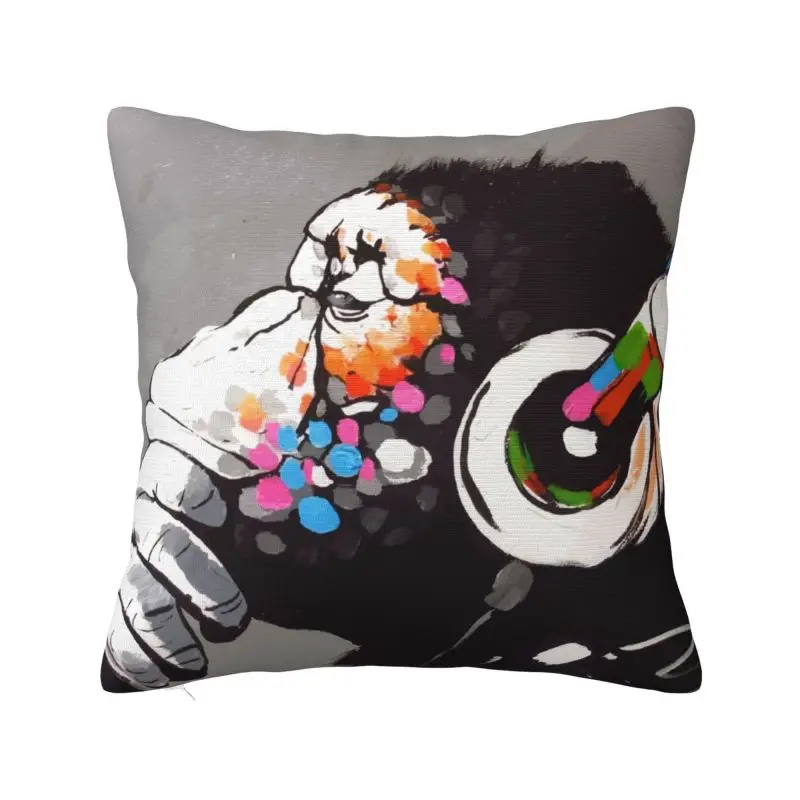 

Banksy DJ Monkey Thinker With Headphones Pillow for Living Room Street Pop Art Luxury Cushion Cover Velvet Pillowcase