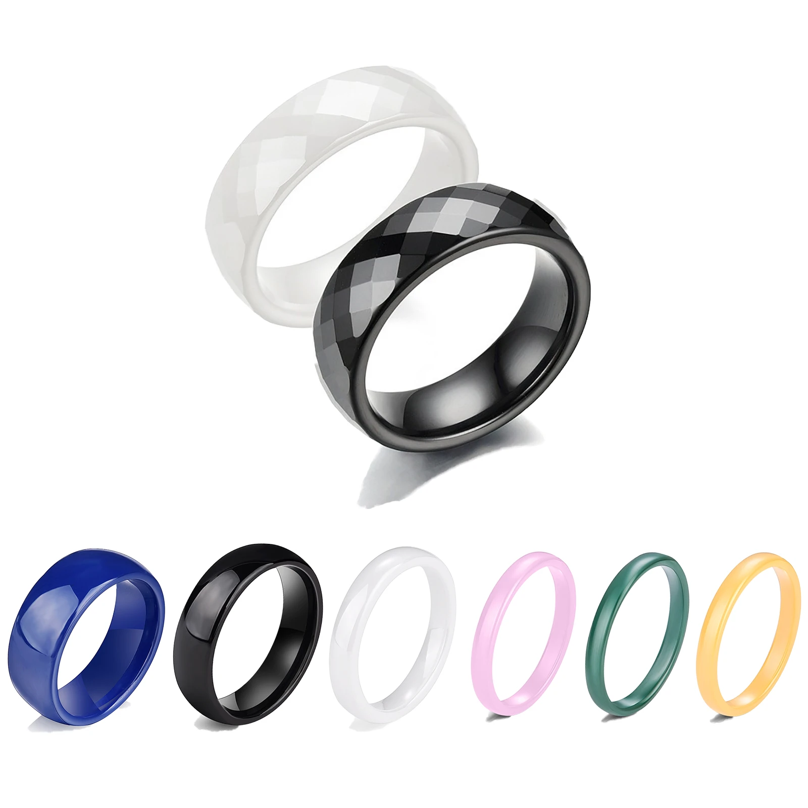 Multicolor Ceramic Ring For Women 5-10mm Elegant Hand Cut Smooth Series Finger Ring Female Goth Y2K Wedding Circular Rings Gift