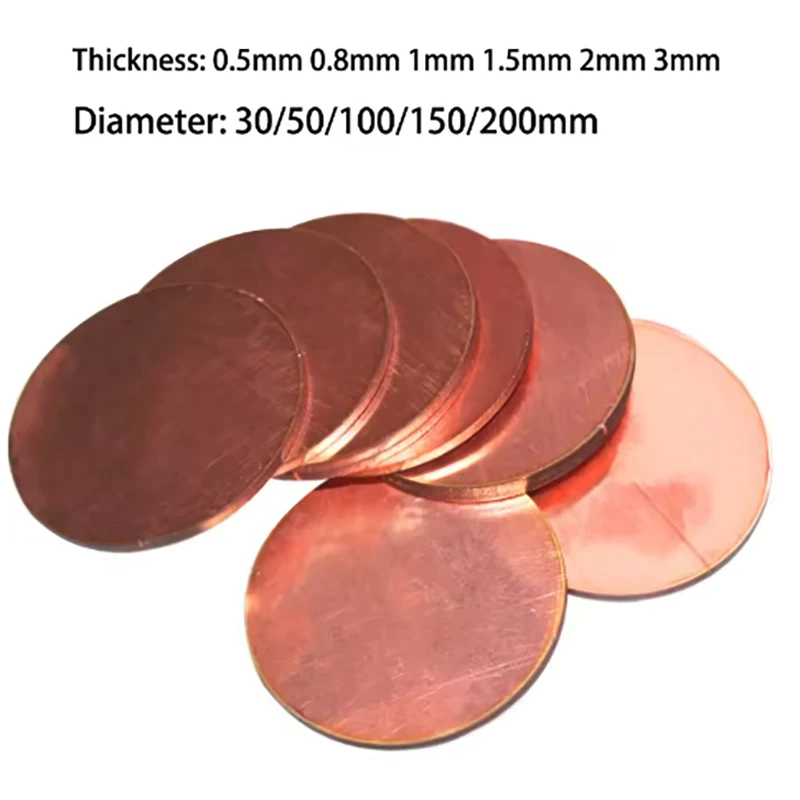 T2 Red Copper Round Plate, High Conductivity Copper Washer Solid Disc 0.3-6mm Thickness for Electronics/Industrial Use