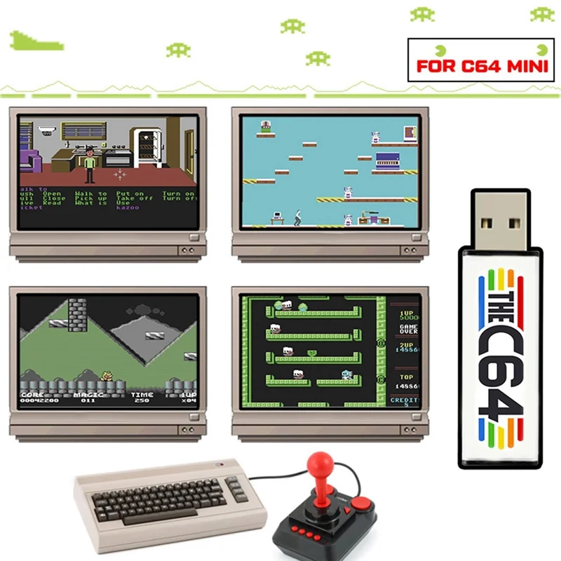 Stik USB untuk C64 Mini, konsol Game Retro dengan 5370 Game, Stik USB