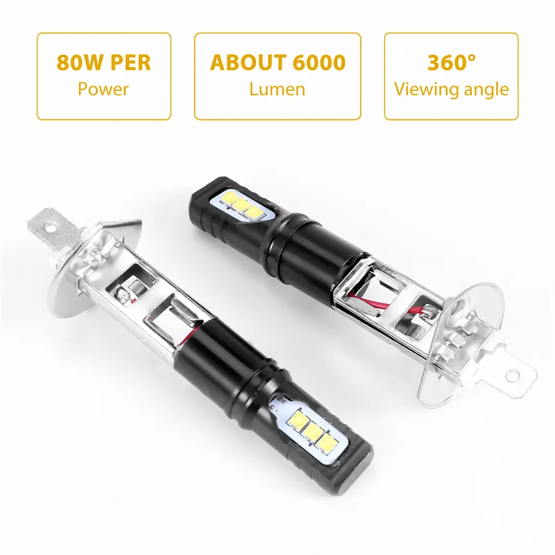 Kit de lâmpada de farol LED branco super brilhante, feixe alto, 6000K, 6000LM, DRL, 2 pcs