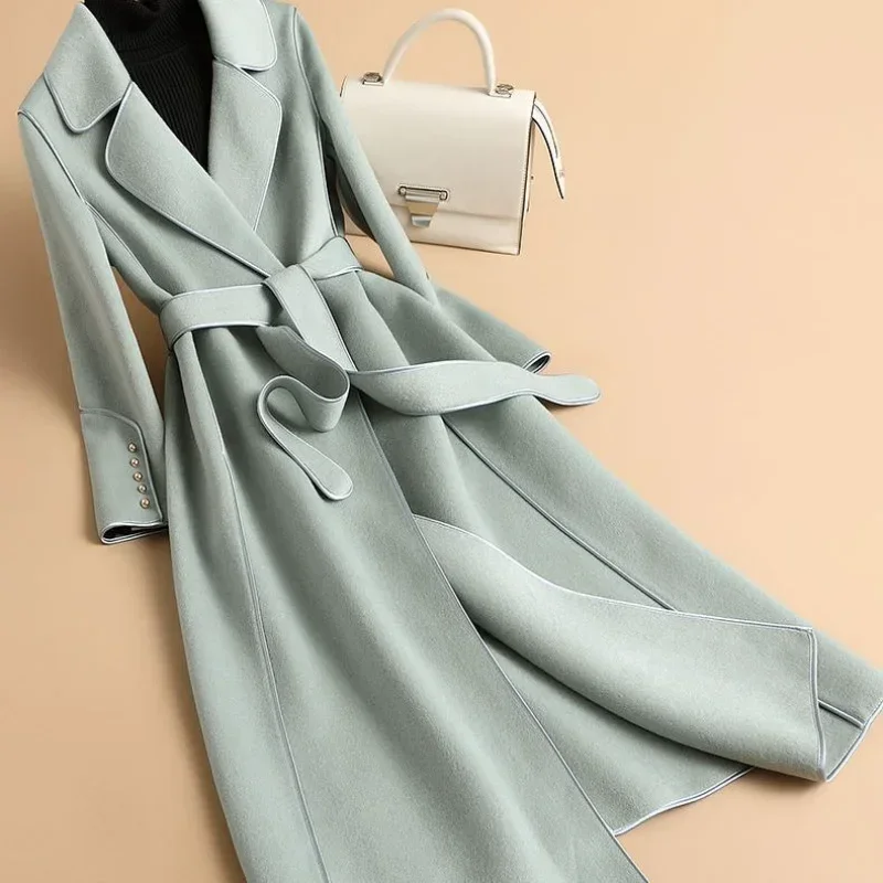 Spring and Autumn New Double Sided Fleece Coat Medium Length Slim Fit and Slim Fleece Coat Trench Coat for Grace  Women