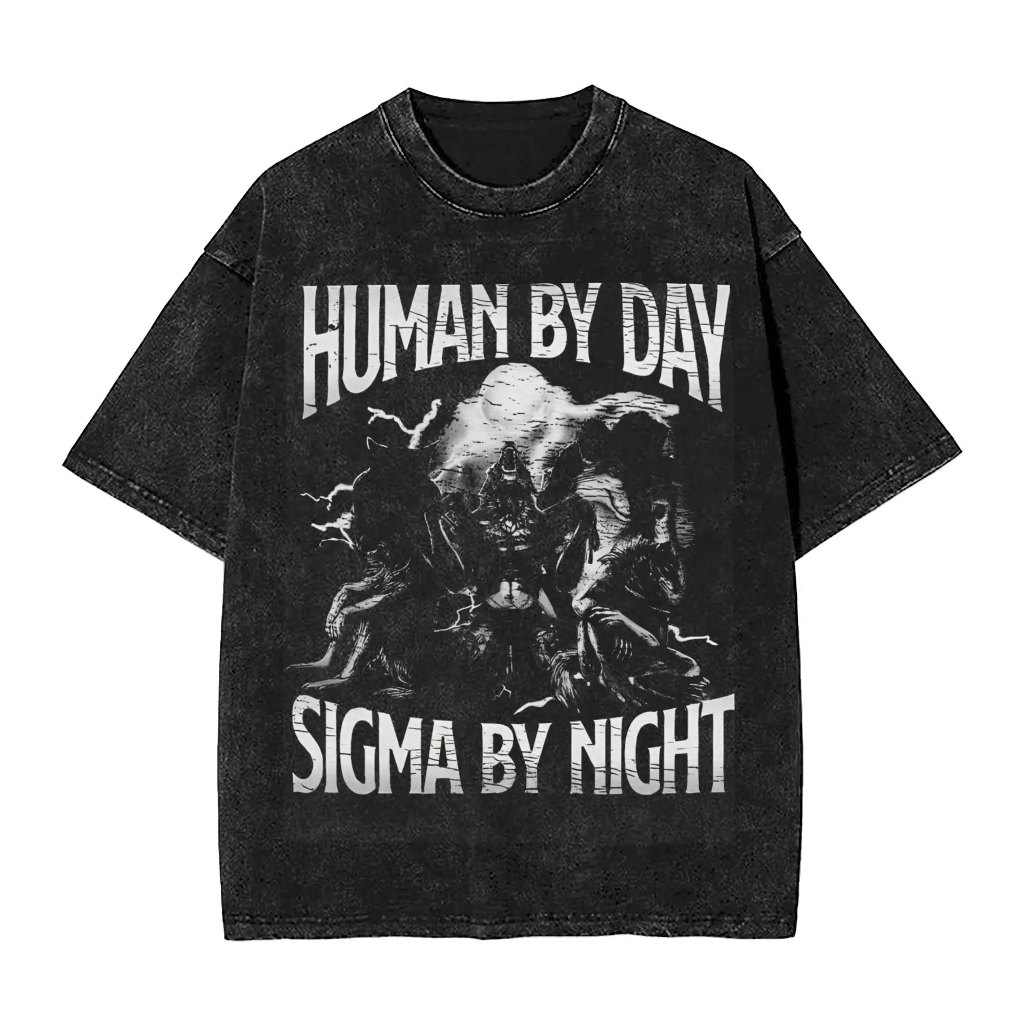 Oversize Human By Day Sigma By Night Bootleg Merch T Shirt for Men Women  Washed Cotton Tee Shirts Clothes