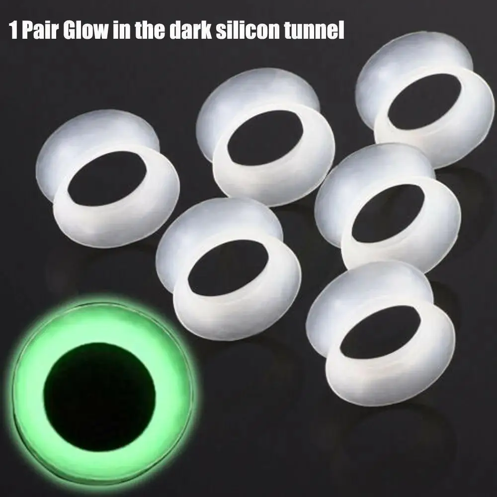 1Pair 3-25mm Glow In The Dark Silicone Ear Expander Tunnel Flexible Double Flared Hollow Plugs Piercing Earrring Body Jewelry