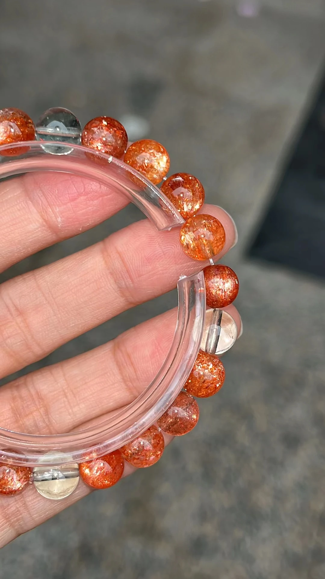 Natural Orange Red Sunstone Strawberry Quartz Beryl Bracelet Arusha 8.2mm Clear Round Beads Women Bangle AAAAAA