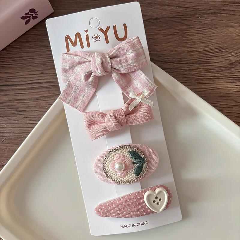 

All Match Hair Clips 4 Pcs Rose Fabric Bow Barrettes for Teen Girls Non Slip Side Clips Soft Grip Fringe Clips Korean Style
