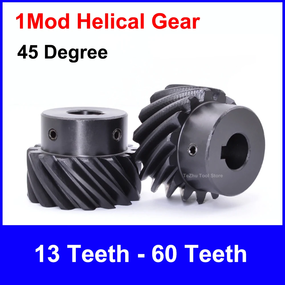 1PCS 45 Degree Helical Gear 1M 13T-60T Left-handed 45# Steel 1 Mod 13 Teeth - 60 Teeth Staggered Interlaced Gear Bore 6mm-16mm