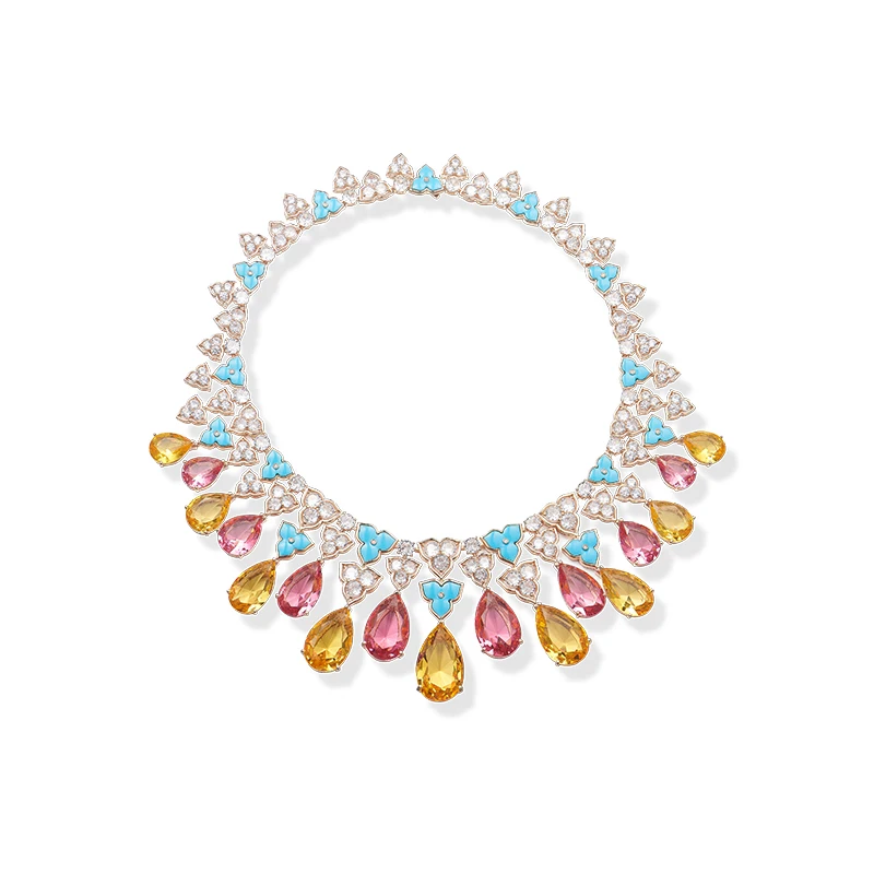 

Brass Plated 18K Gold Exaggerate Sexy Fashion Colorful Evening Dress Necklace Morgan Powder Luxury Jewelry Short Chain