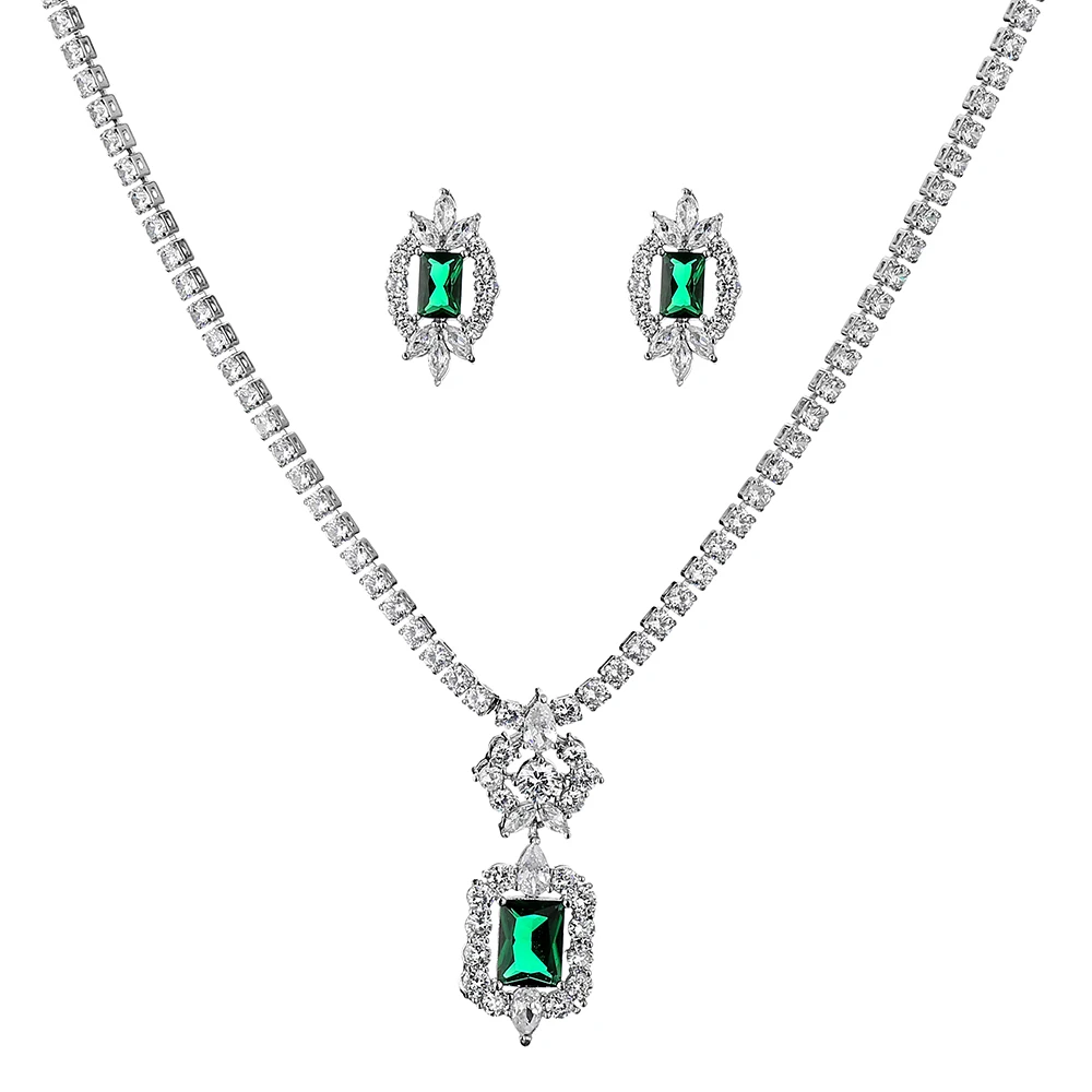 ZAKOL Luxury Geometric Water Drop Big Zircon Wedding Jewelry Set for Women Shiny Full Crystal CZ Earring Necklace 2 Pcs Sets