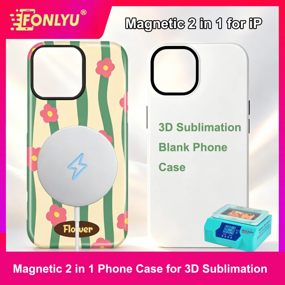 FONLYU Magnetic 2 in 1 3D Sublimation Case for iPhone 17 16 15 S26 Pro Max Thermal Transfer Printing Magnet Rugged Back Covers