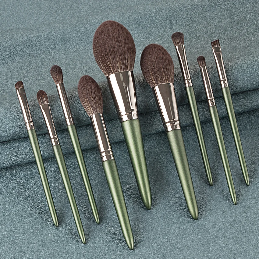 

SAIANTTH 9pcs Green Fairy Makeup Brushes Set Eyeshadow Loose Powder highlight blush concealer smudge Brush Cosmetic Tools