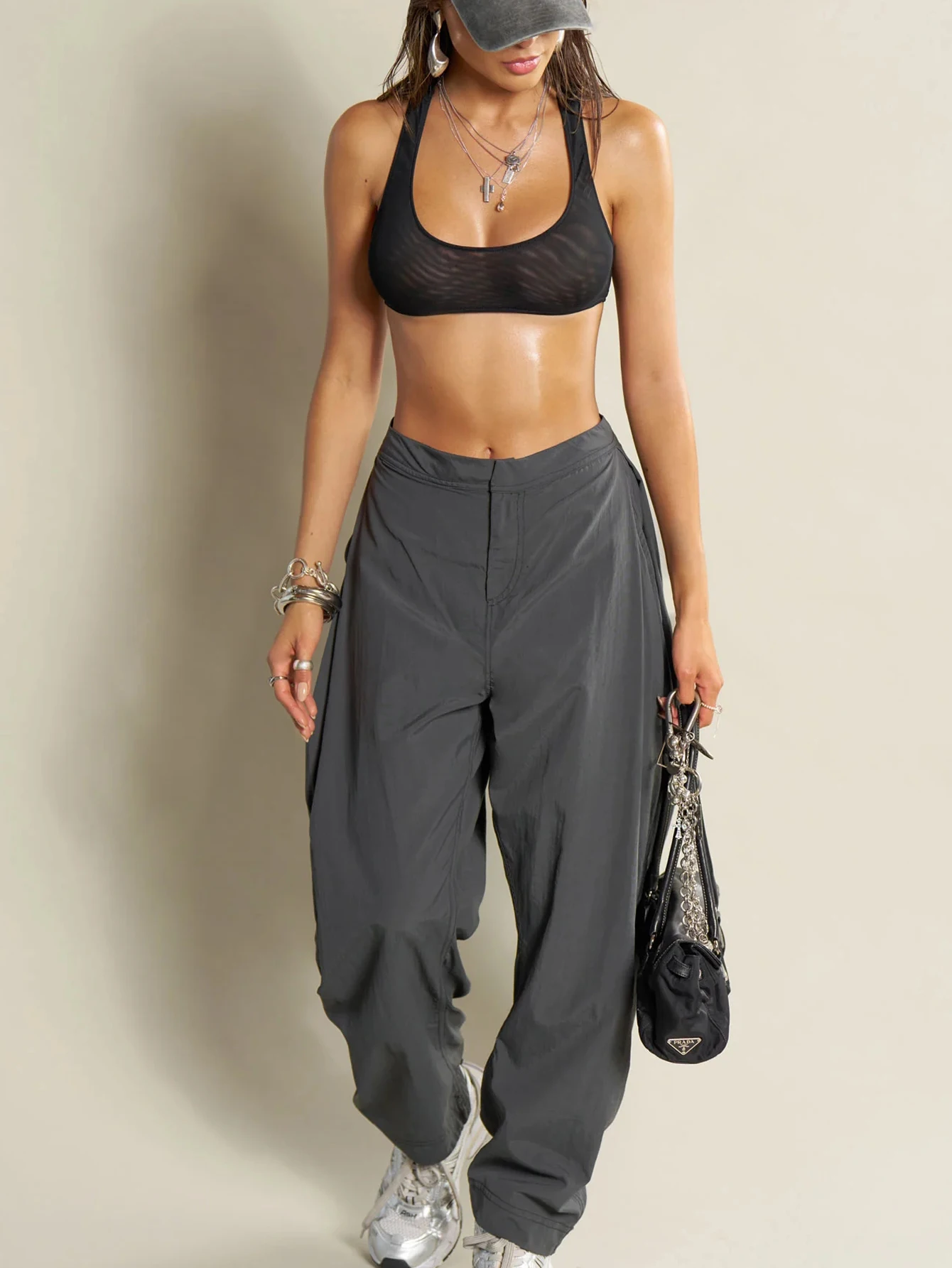 Women's Simple Slimming Street-Style Solid Color Semi-sheer Sleeveless Crop Top Women Gym Outfit image 5