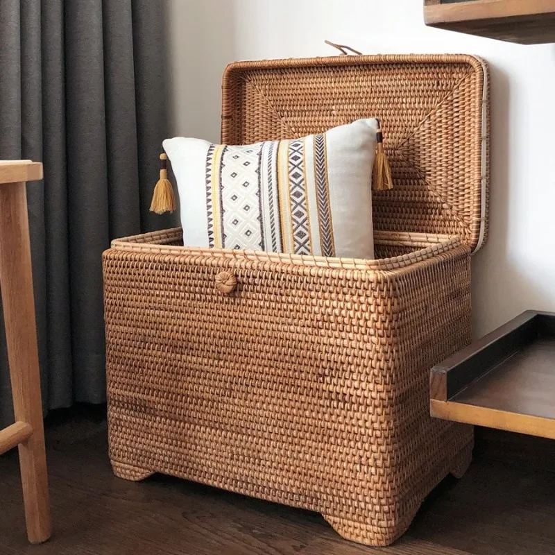 Rattan storage basket Straw dirty clothes storage frame Basket Bamboo braided frame Woven storage box