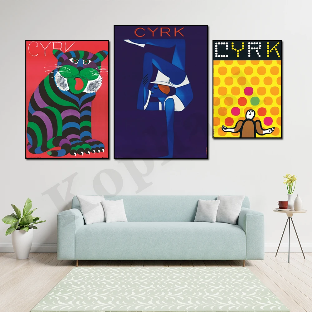 Poland Acrobat CYRK. Juggler. Cyclist. Tuxedo Bear. Tiger. Wall Art Poster