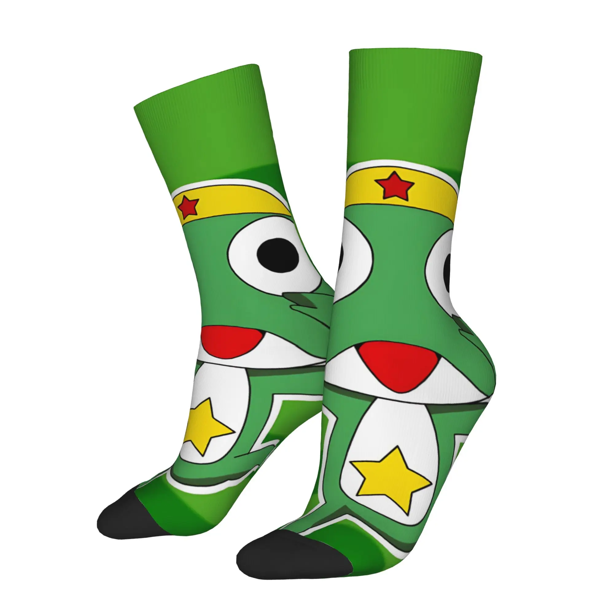 1 Pair Funny Happy Men's Sock Striped Green White Vintage Harajuku K-KERORO Street Style Novelty Casual Sock