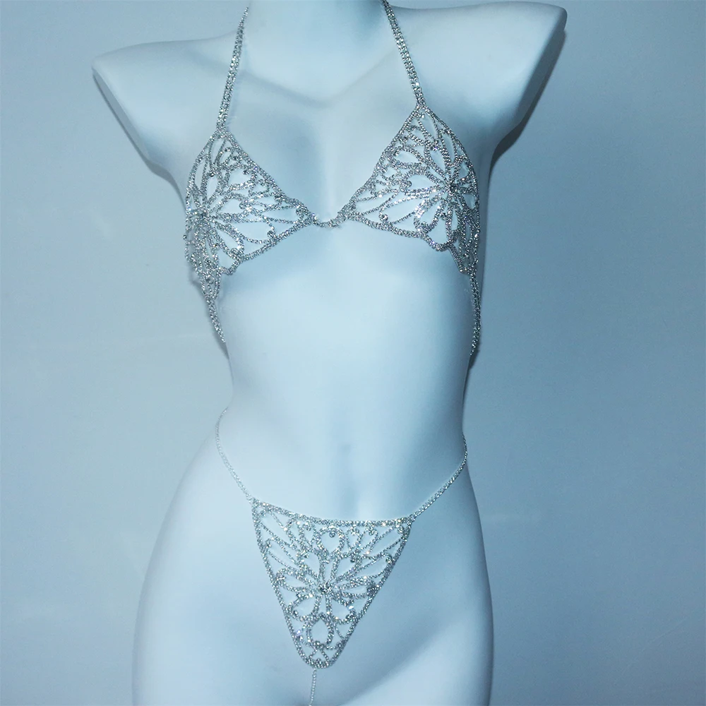 Strand-Bikini-Accessoires: Damen-Brustketten & Körperschmuck mit Strass, Funkelnde Strass-Quasten-Brustketten & Körperketten – Detail 3