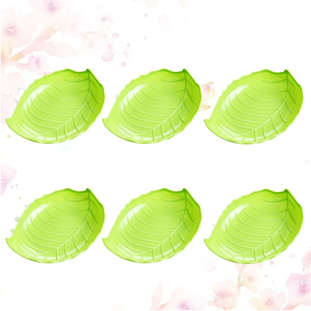 

6pcs Plastic Fruit Plate Leaf Shape Safe Easy Clean Tray for Parties Picnics Home Outdoor Snacks Desserts Kitchen