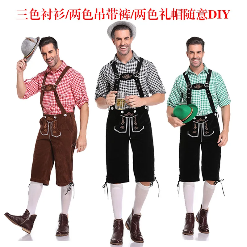 Traditional Oktoberfest Costume Halloween Male Lederhosen Bavarian Octoberfest Shirt Hat Beer Festival Cosplay Adult Costumes