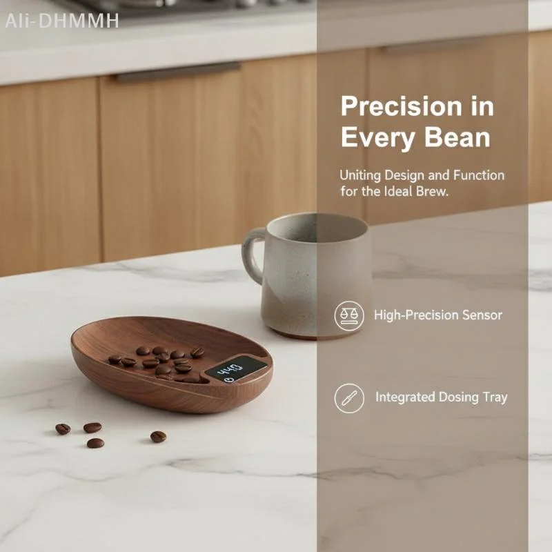 ZLinKJ Wood Grain Digital Coffee Bean Scale Touch Sensitive Control High Precision 0.1g for Commercial Cafe Bar Coffee Brewing