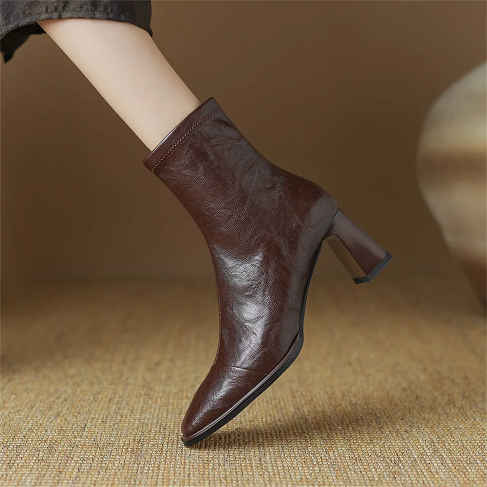 Taoffen Classic Stretch Boots Women Side Zipper Chunky Heel Autumn Winter Ankle Boots Elegant Prom Party Women Booties Handmade