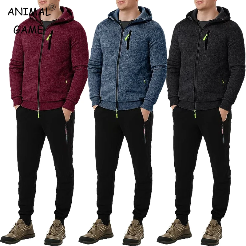 

Мужской спортивный костюм Animal Game, дышащая уличная одежда с капюшоном, повседневная толстовка и длинные мешковатые брюки, спортивный костюм из двух предметов