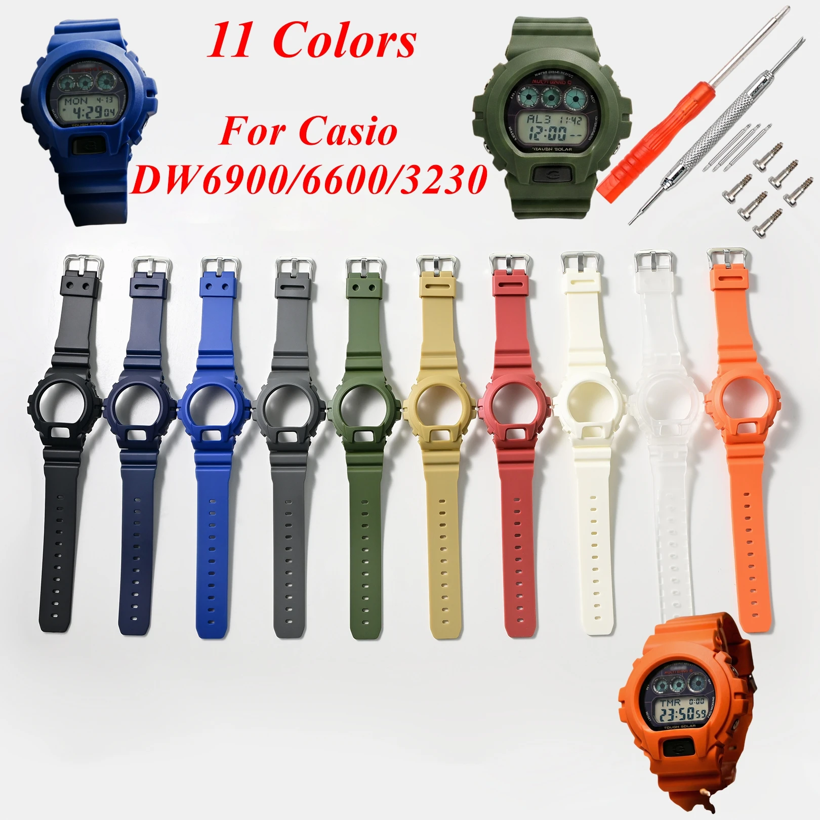 Para Casio G-SHOCK DW69000/6930/6600/3230 Transparente ‌ Correa de reloj, funda protectora, bisel de resina, kit de repuesto de correa, herramienta para pulsera