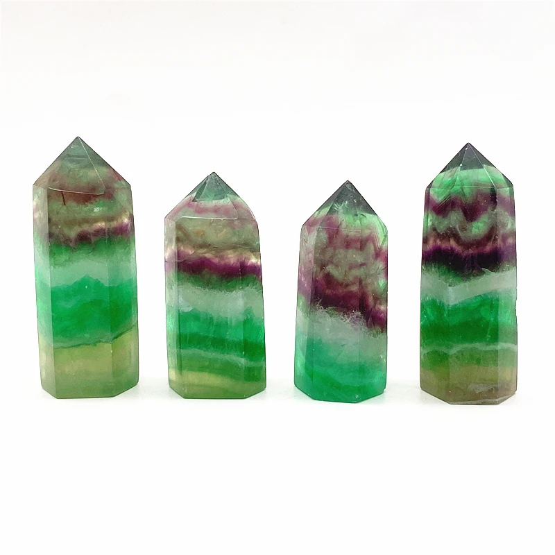 1PC 1pc Natural Fluorite Hexagonal Column Crystal Point Healing Wand Mineral Crystal Home Decoration Stone Handmade Ornament