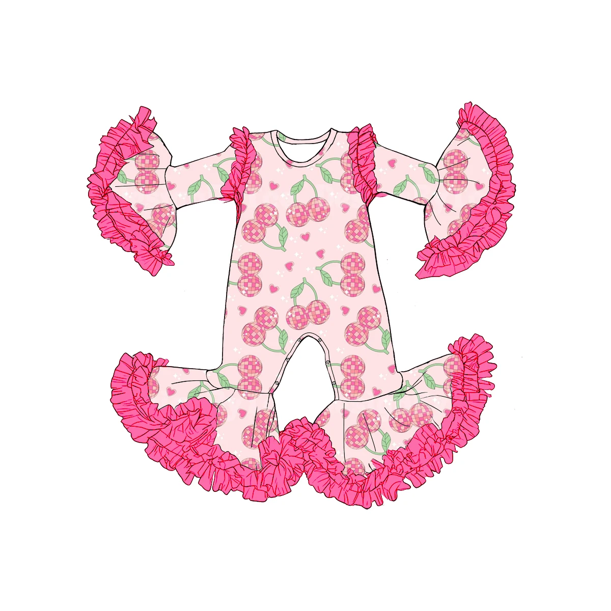 

Hot selling children's clothing for girls 0 to 6 months Valentine's Day cherry mesh bodysuit baby rompers