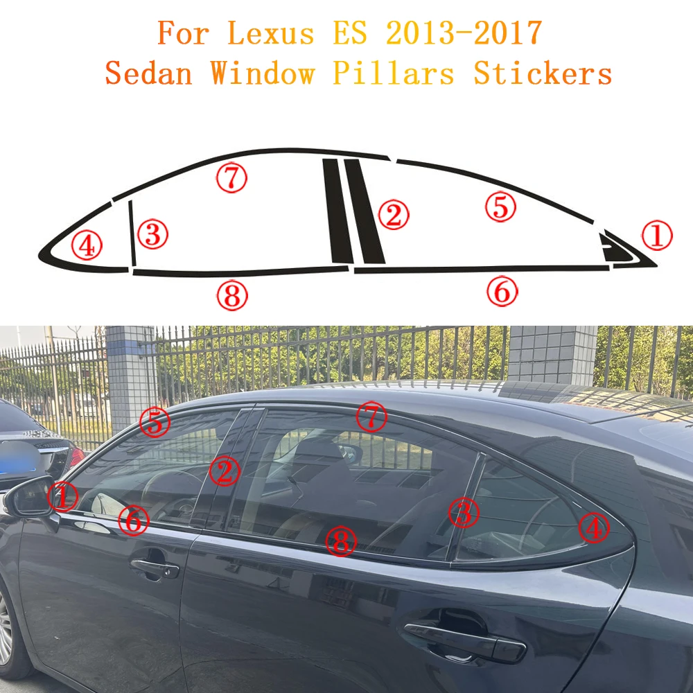 

apply to Lexus ES 2013-2017 Window Chrome Delete Blackout ABC Pillars Glossy Black Stickers