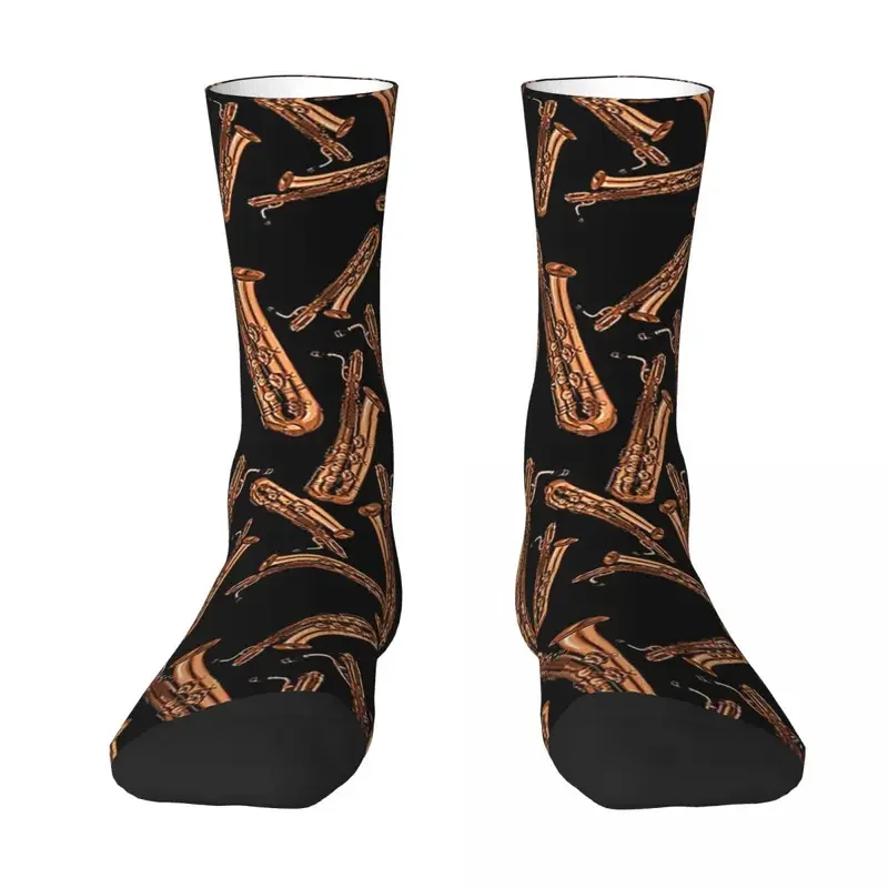 Y2K Baritone Saxophone Pattern Black Harajuku Sweat Absorbing Stockings All Season Long Socks Accessories For Unisex Gifts