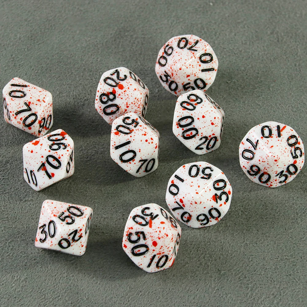 Dadi Dormia DND accessori Set di dadi poliedrici acrilici bianchi opachi con effetto sangue speciale per gioco di ruolo da tavolo