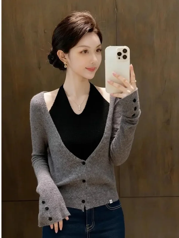 

Ay Вязаный Ne Hanging Design Уникальный зимний топ French Sle Свободный крой Среднего размера Thiened Long Sve V-Ne Теплая повседневная одежда