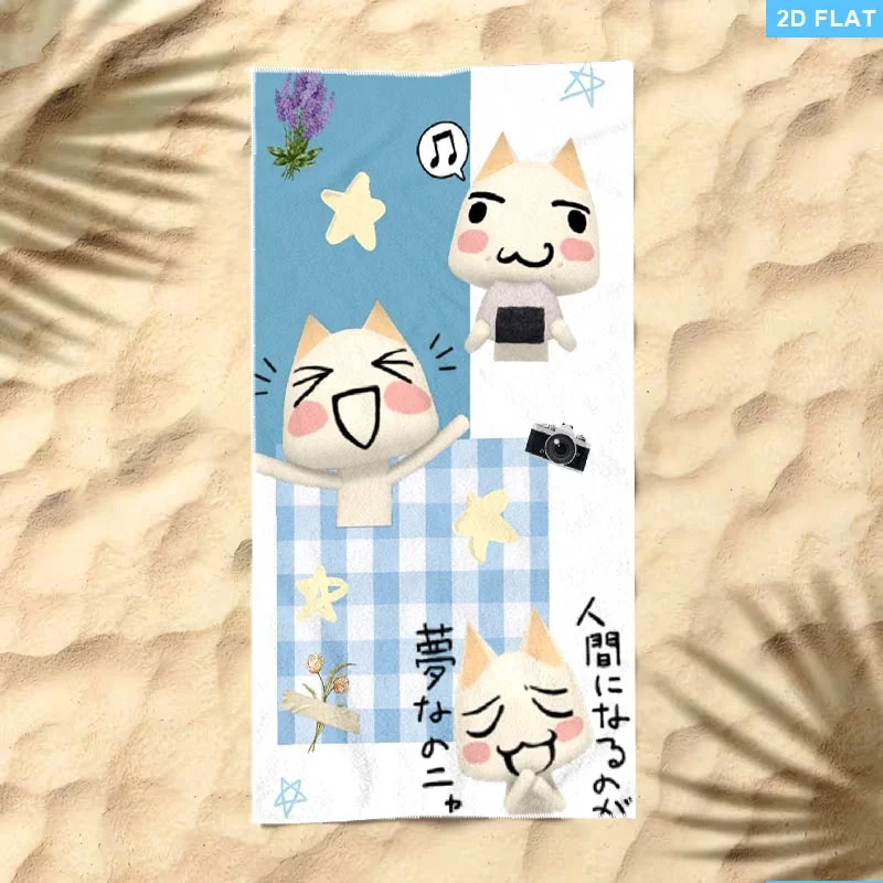 1pc T-Toro I-Inoue Cute Cartoon Cat Beach Towel Doko Demo Issyo Anime Print Microfiber Extra Large Bath Towel