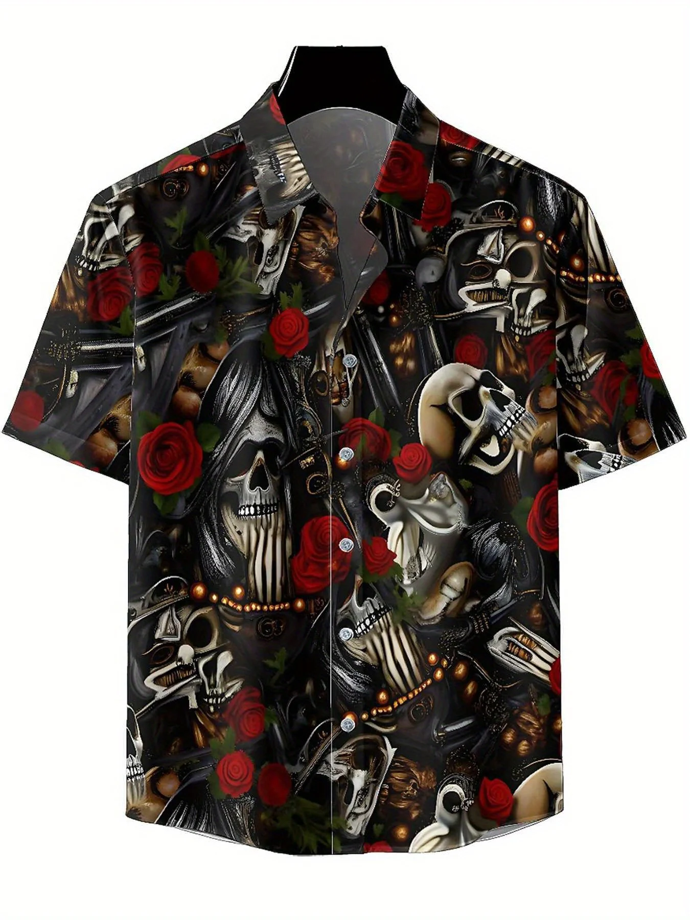 Men's Plus Size Hawaiian ShirtsDark Gothic Style Skull Rose pattern,Premium Comfort Youth Clothes,Streetwear Y2K Tops
