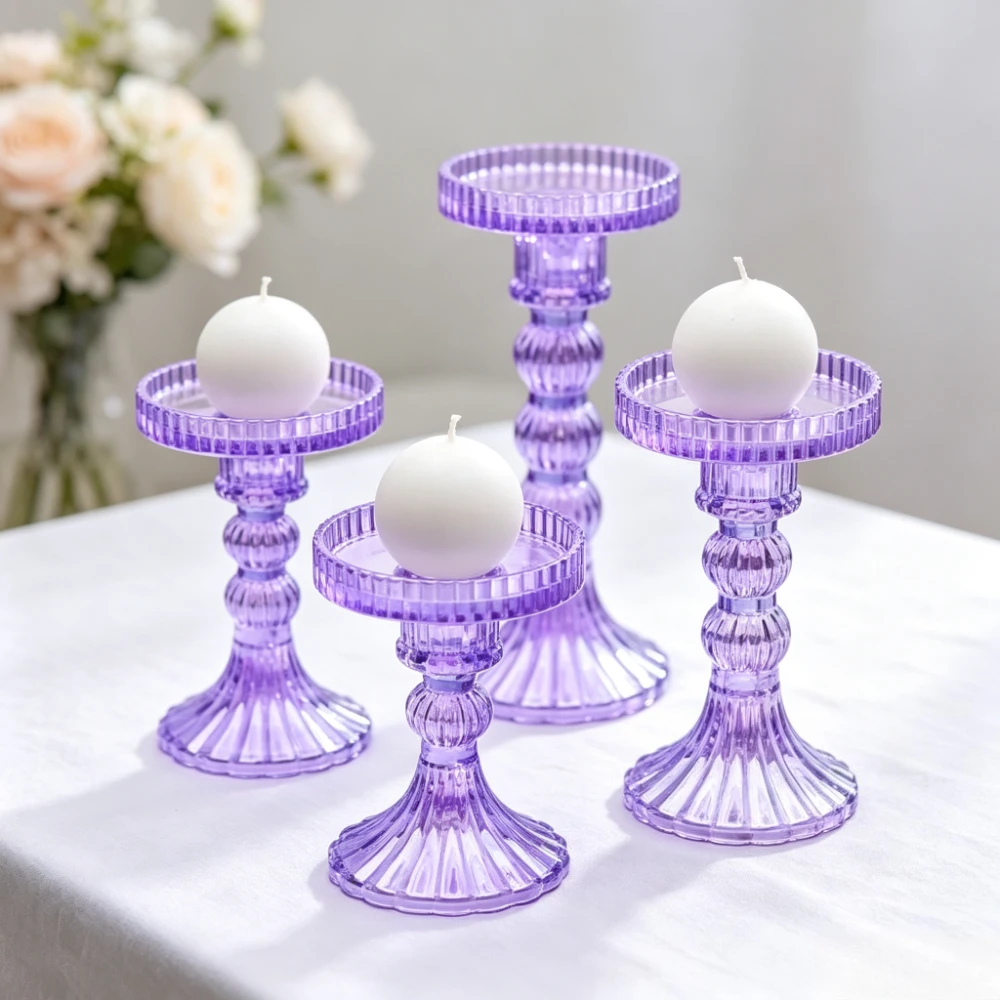 Retro Textured Glass Candlestick Holder Elegant Pillar Candle Stand for Dining Table Bedroom Festival Home Decor