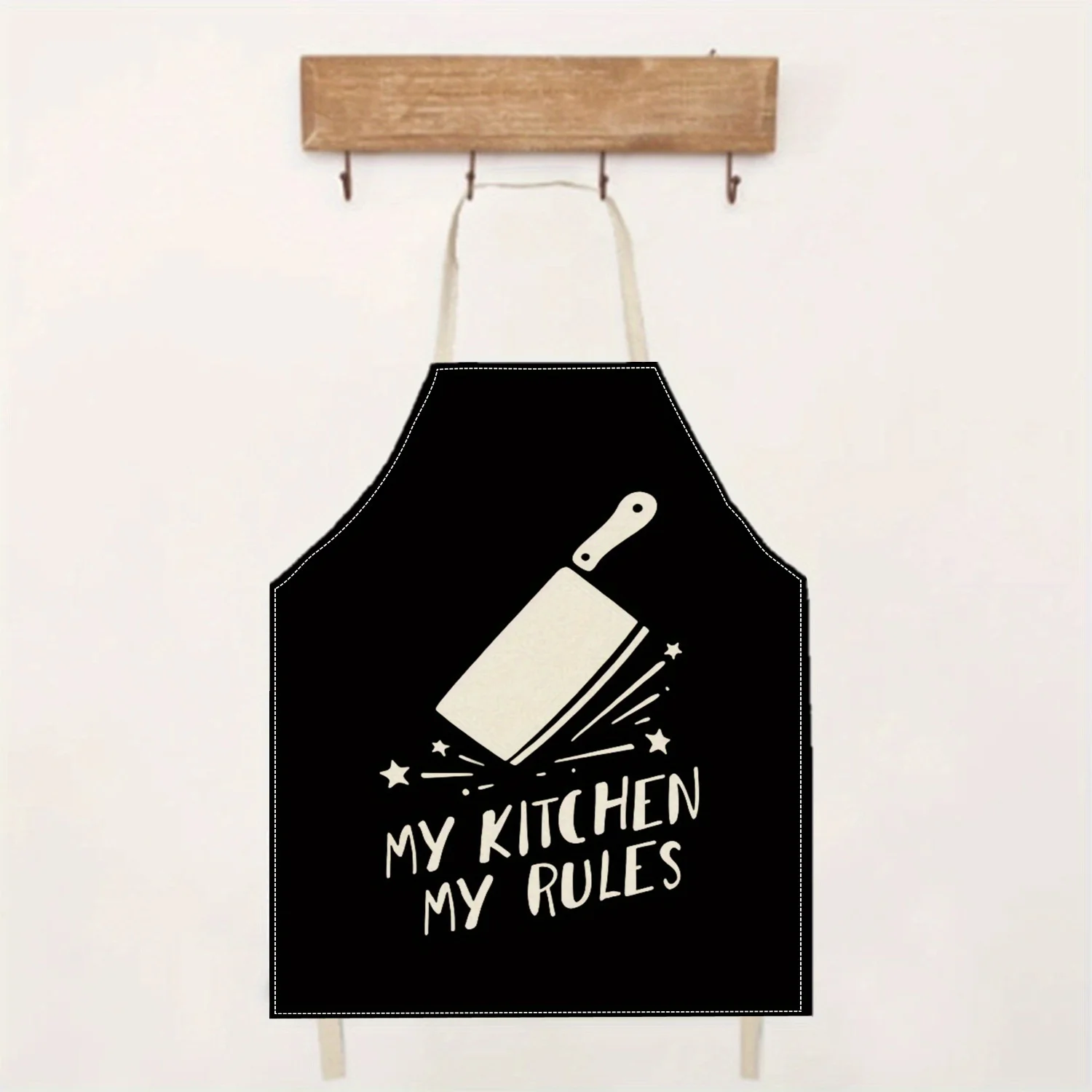 1pc Black Kitchen Apron Linen Chef Cooking Baking My Kitchen My Rules Slogan Gift For Cooks