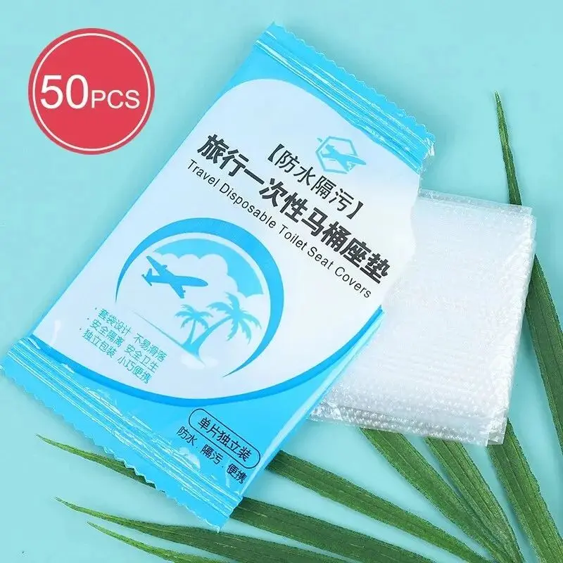 50Pcs Disposable Plastic Toilet Seat Cover Waterproof and Non Slip Individually Wrapped, for Travel, Toilet Seat Protectors