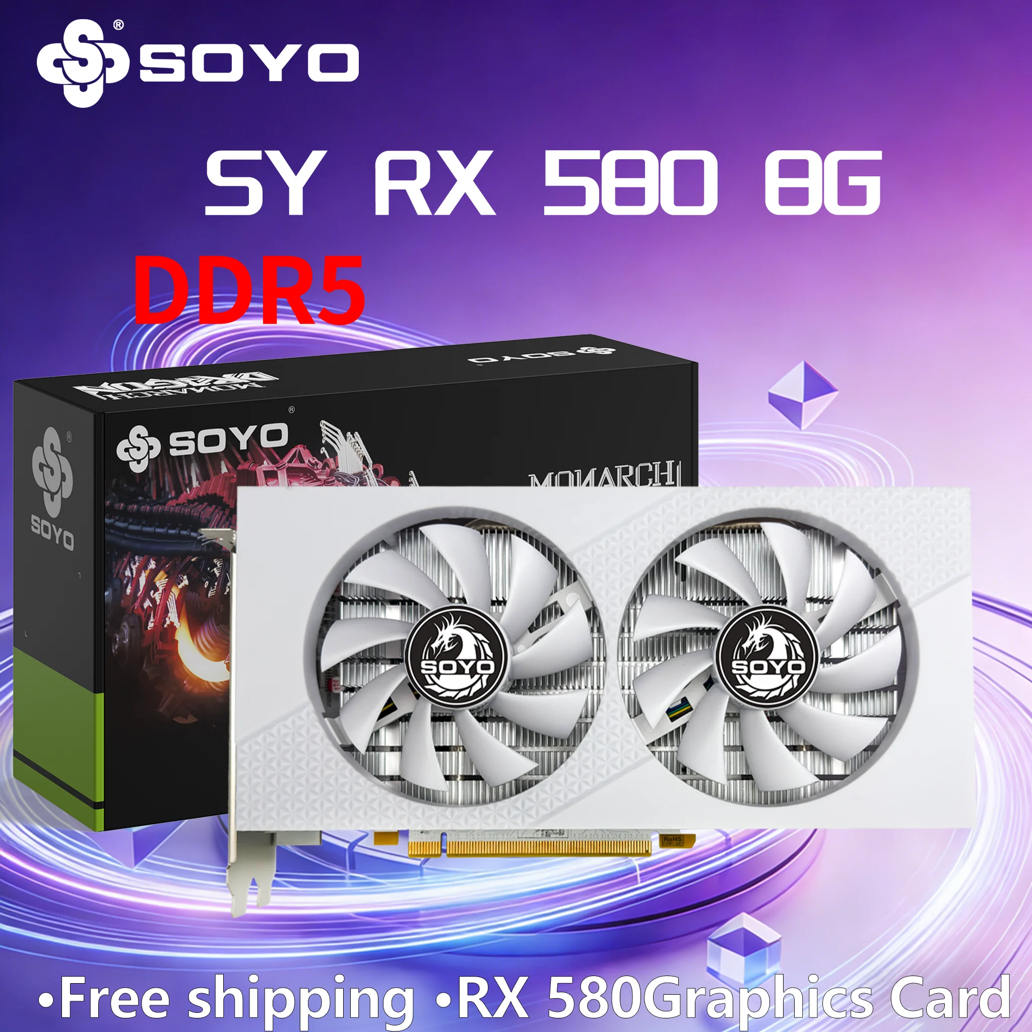 SOYO AMD Radeon RX580 2048SP 8GB GDDR5 Gaming Graphics Card 256Bit 6Pin Video Card HD DP DVI for Desktop PC PCIE3.0*16 14NM
