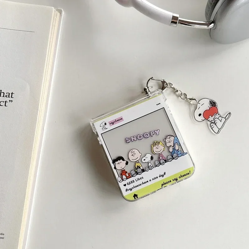 Cute Cartoon Snoopy Charlie Brown Transparent Phone Case For Samsung Galaxy Z Flip 7 6 5 Case Soft TPU Back Cover For Z Flip 3 4 view 4