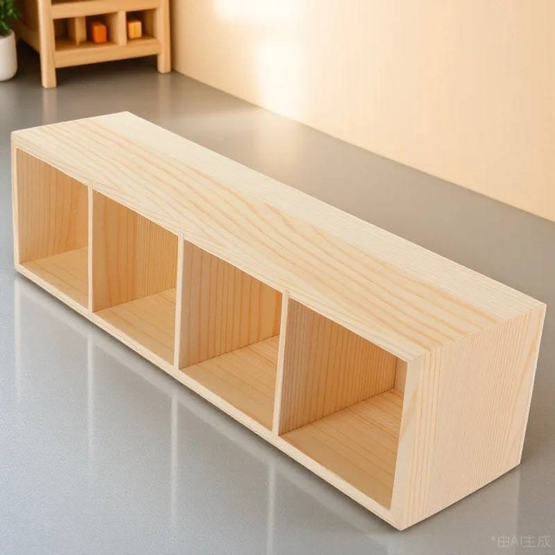 

Pine Wood Pen Holder Large Capacity Desk Organizer Cosmetics Storage Smooth Polishing Multi-Grid Container