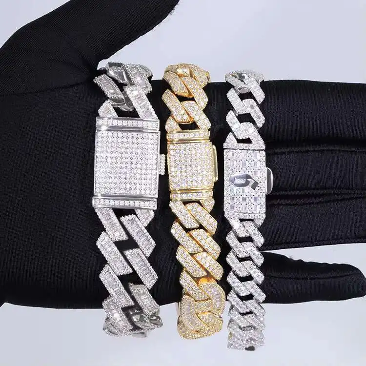 

Customized 12mm Hip Hop Chain S925 Silver baguette Moissanite Cuban Link Chain Pass Diamond Tester for Men Rap Jewelry Necklace