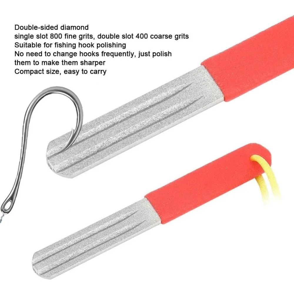 Fish Hook Sharpener, Fishhook Sharpening Whetstone with Handle 400/800 Grits Diamond Fish Hook Grinding File for Fishing