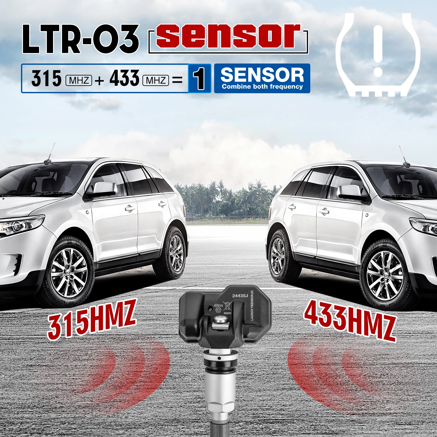 LAUNCH LTR-03 TPMS Sensor 315MHz/433MHz Dual Frequency Screw-in Metal Valve (Adjustable Angle) Tire Pressure Monitor System Programmable Replace OE-Sensor Update Version of LTR-01 [Pack of 4]