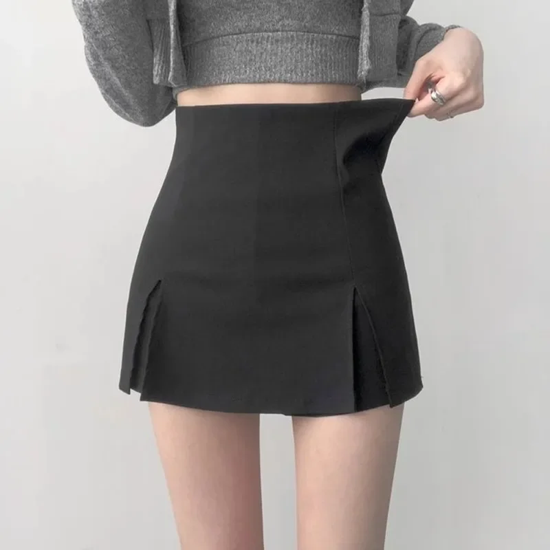 2024 Black High-waisted Slimming Petite Shorts Skirt Women's Summer Spicy Girl Half-length Trousers Elastic Side Slit