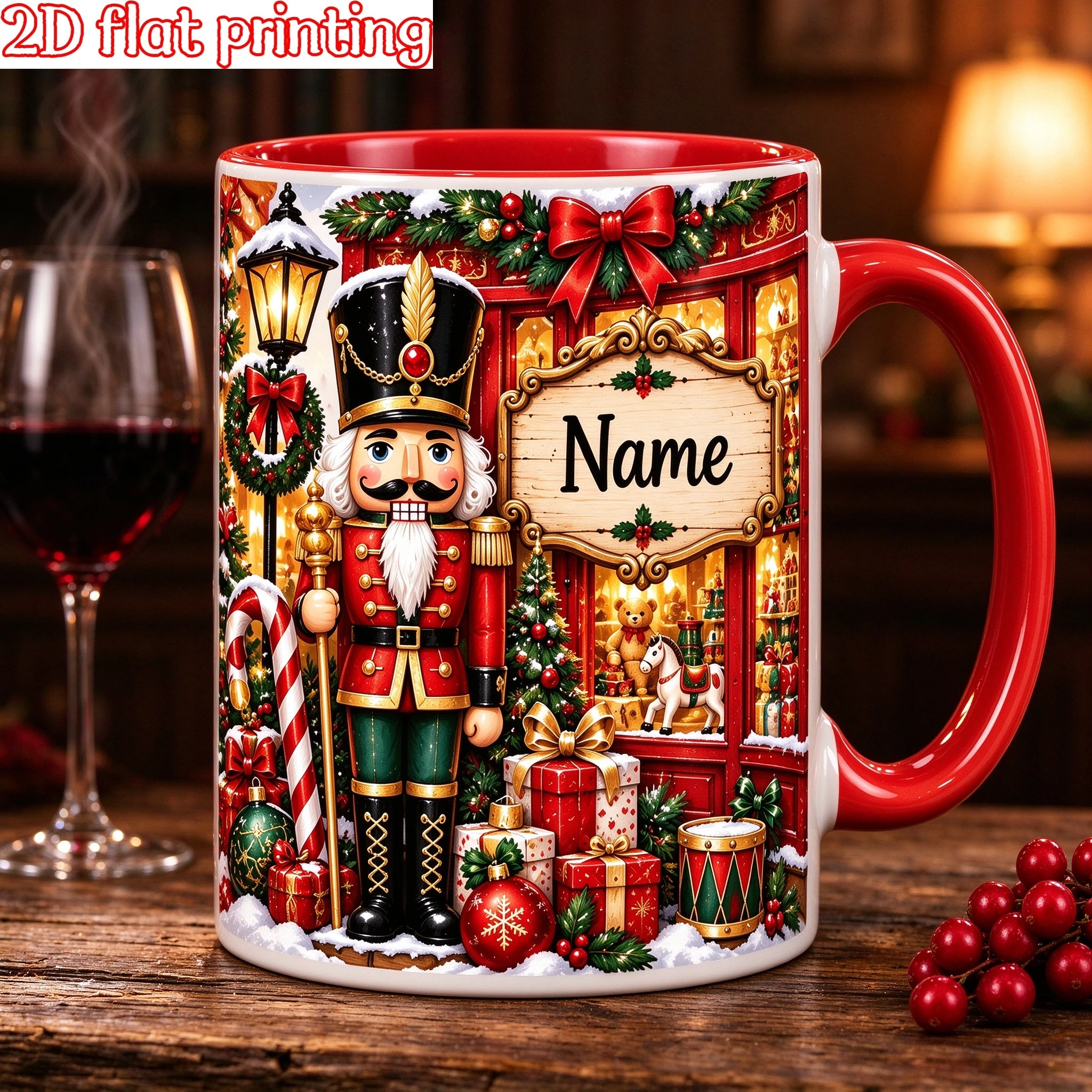 2D 1pc 11oz Personalized Christmas Nutcracker Coffee Mug, Christmas Gift for Bestie, Water Cup Hand Wash Only, Microwave Safe