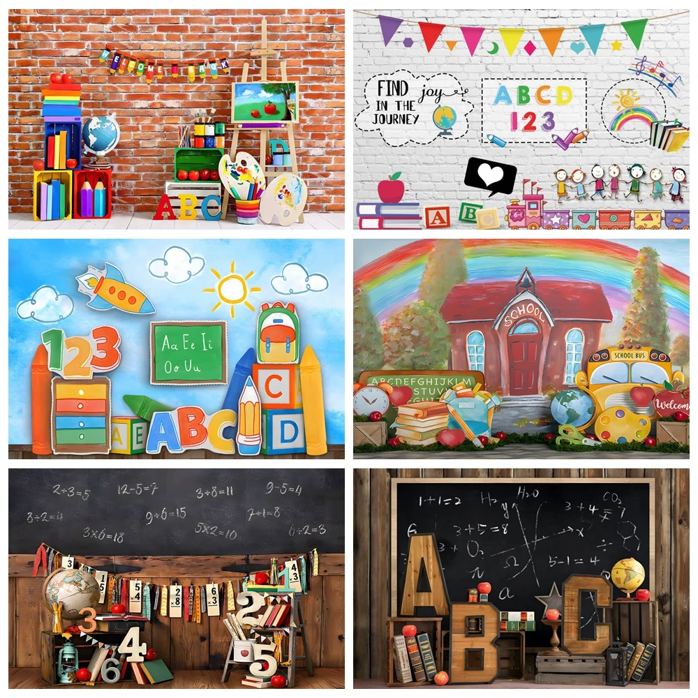 Back to School Photography Backdrop Children First Day of Preschool Chalkboard Classroom Teacher Student Party Photo Background