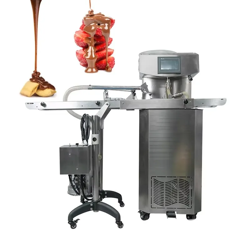 New CE Certified Chocolate Melting Coating Machine PLC Control Automatic Enrobing Equipment Almond Chocolate Coating